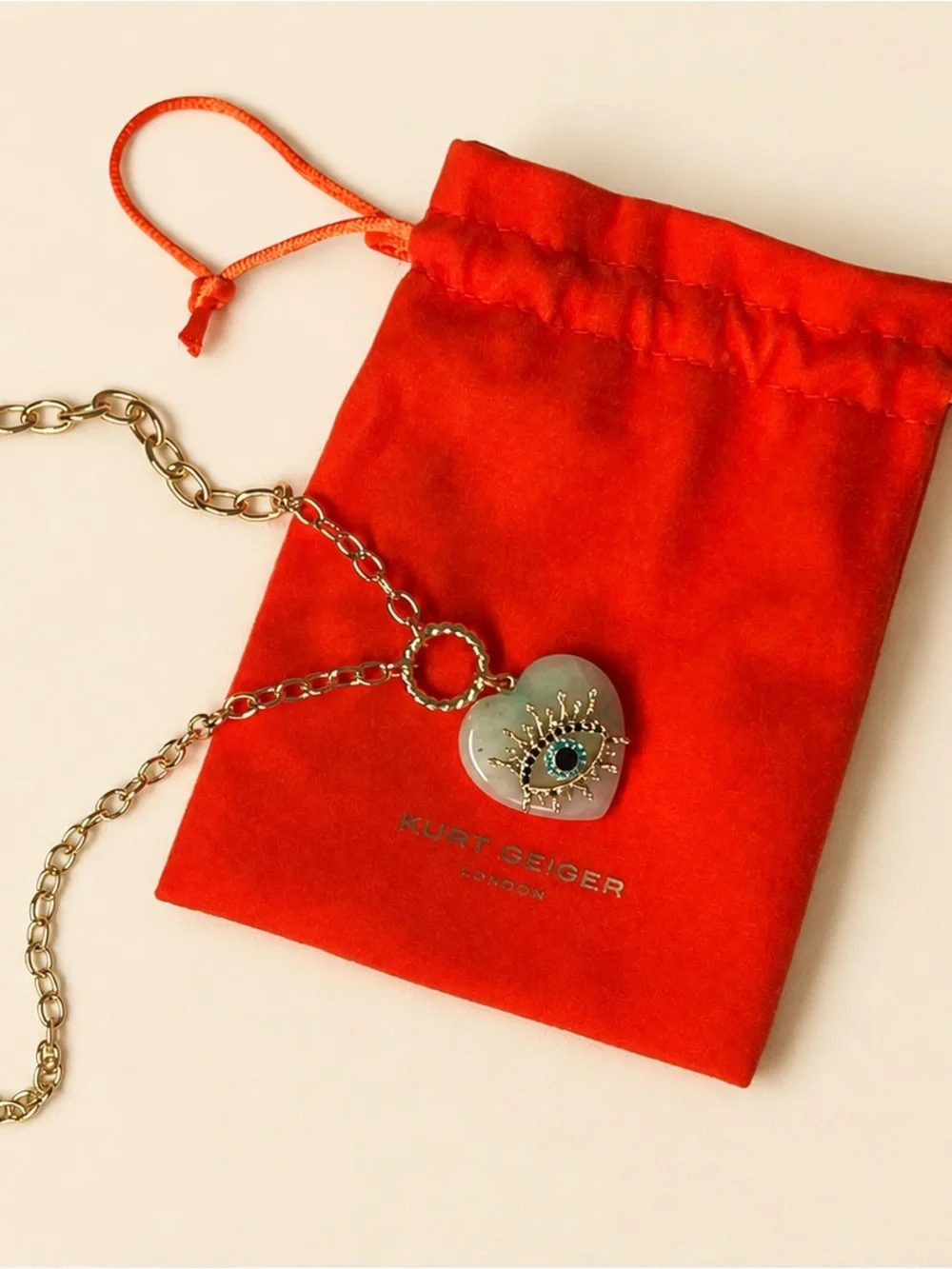 🧿💚✨ KURT GEIGER LONDON Heart Evil Eye Statement Necklace   Never Worn w/Bag ✨💛